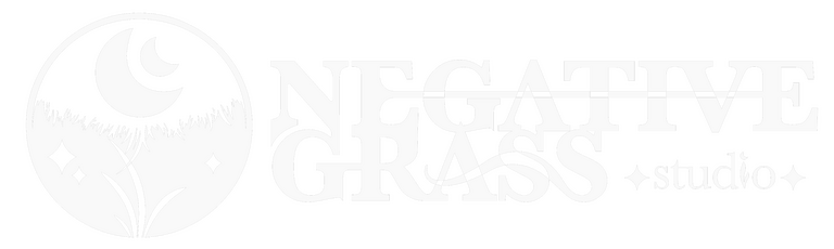 Negative Grass Full Logo The negative grass logo, depicting 2 moons over some upside down grass, a starry sky, and some intersecting grass blades. The graphic inverts over the intersection.